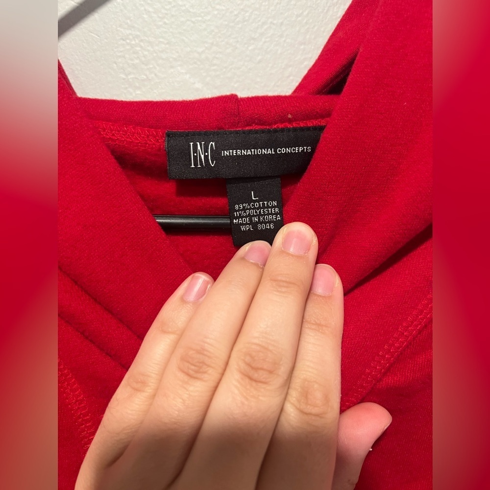 INC International Concepts Red Hoodie Jacket Button Front Sweatshirt Large - Picture 2 of 3